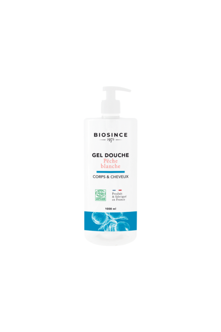 Biosince orgaaniline rahustav dušigeel-šampoon valge virsiku ekstraktiga kõikidele juukse- ja nahatüüpidele 1000 ml