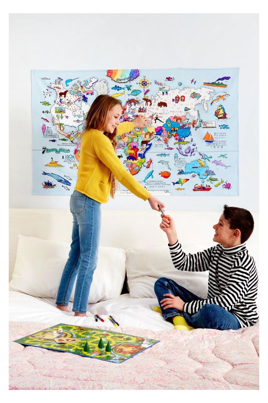Taaskasutatav Värvi ja Õpi seinapilt/laudlina Maailm, loomad ja meri