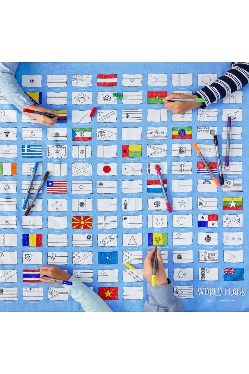 Taaskasutatav Värvi ja Õpi seinapilt/laudlina Maailma lipud